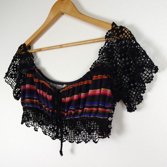 Free People Crop Top Size XS Aruba Crochet Multicolor Striped Style OB1522759 - Picture 11 of 14
